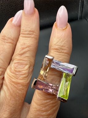Multi-Gemstone sterling silver  Statement Ring